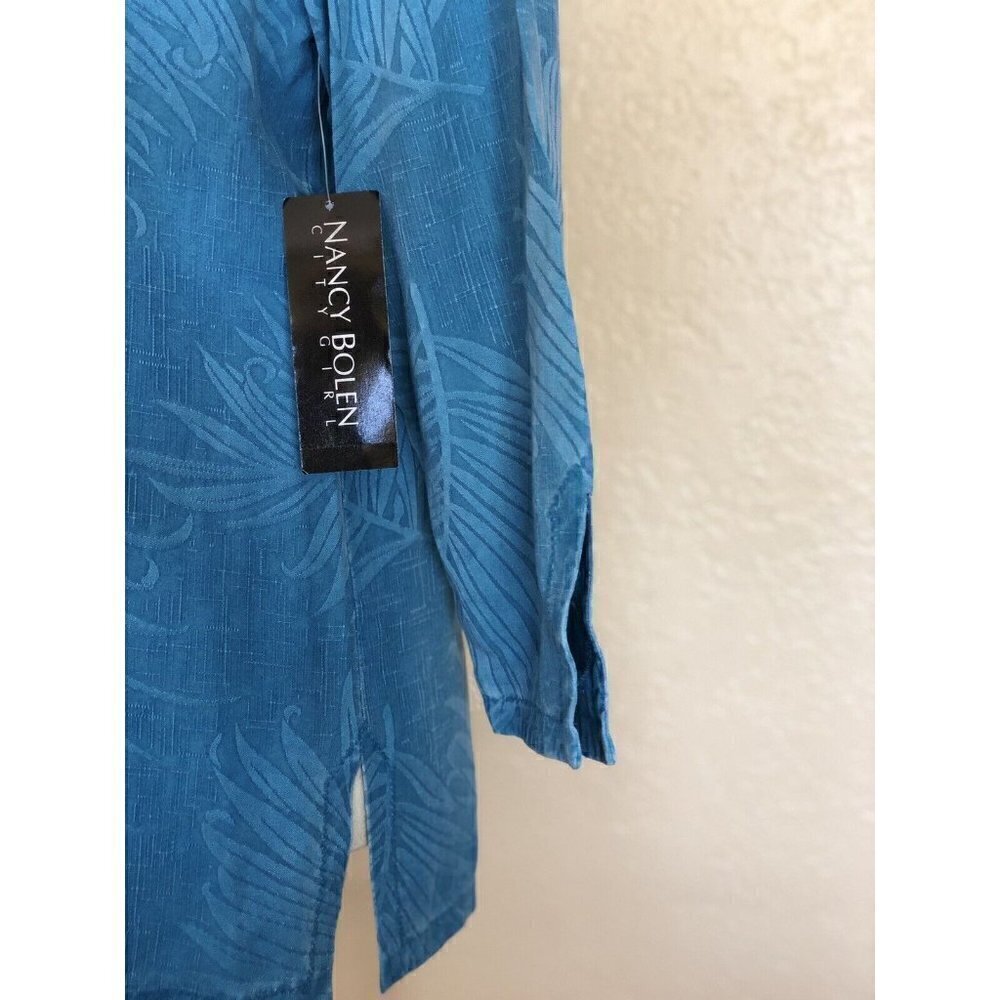 Nancy Bolen Womens Textured Blue Silk Button Down shirt Size M - Picture 5 of 12